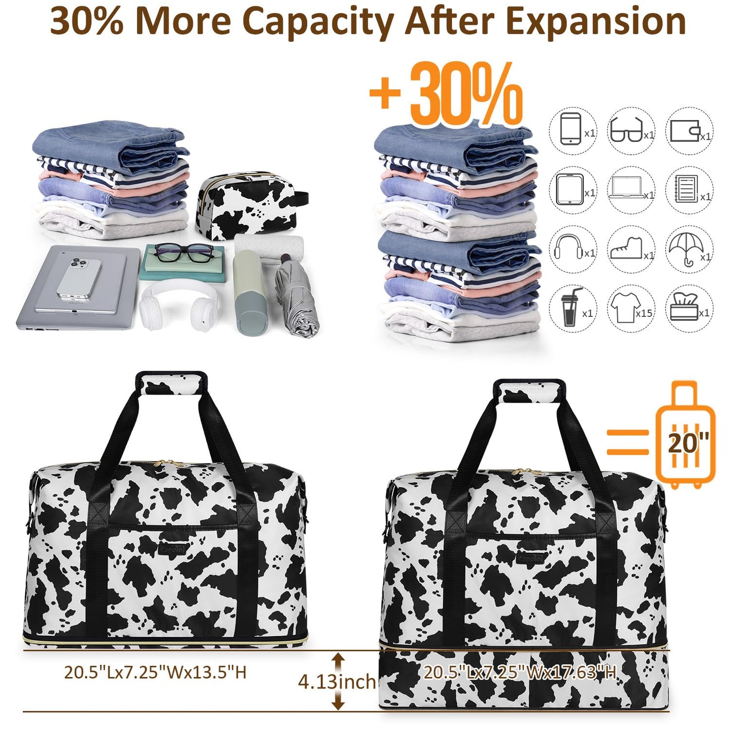 Expandable Travel Duffle Bags Weekender Overnight Bags for Women Men Hospital Bag for Women Labor Delivery with Toiletry Bag Waterproof