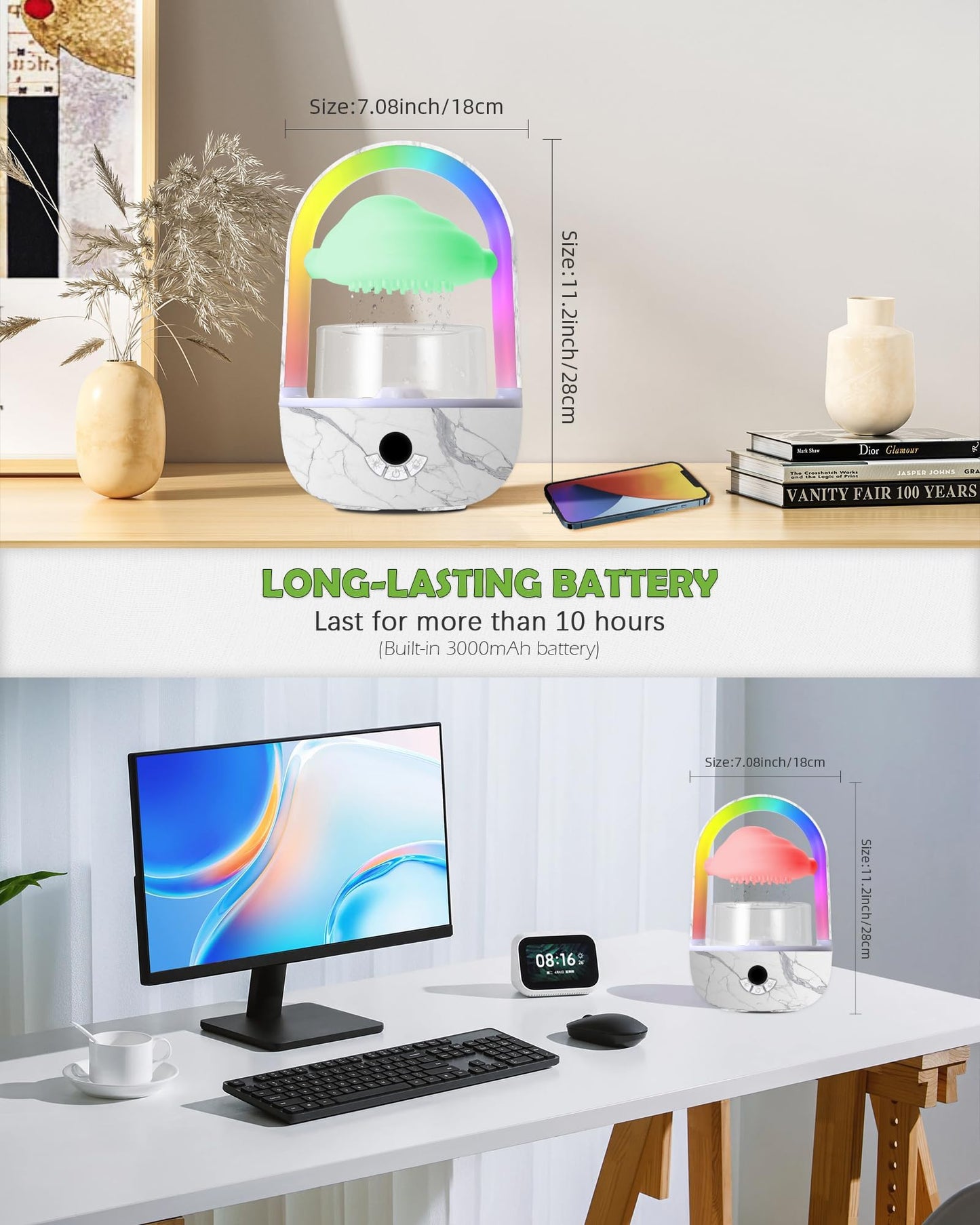 Weljoy Aromatherapy Essential Oil Diffuser Rainbow Rain Cloud Micro Humidifier Water Drip Mushroom Diffuser with Running Lights Rain Sounds for Sleeping-Tabletop Water Fountain&Night Light