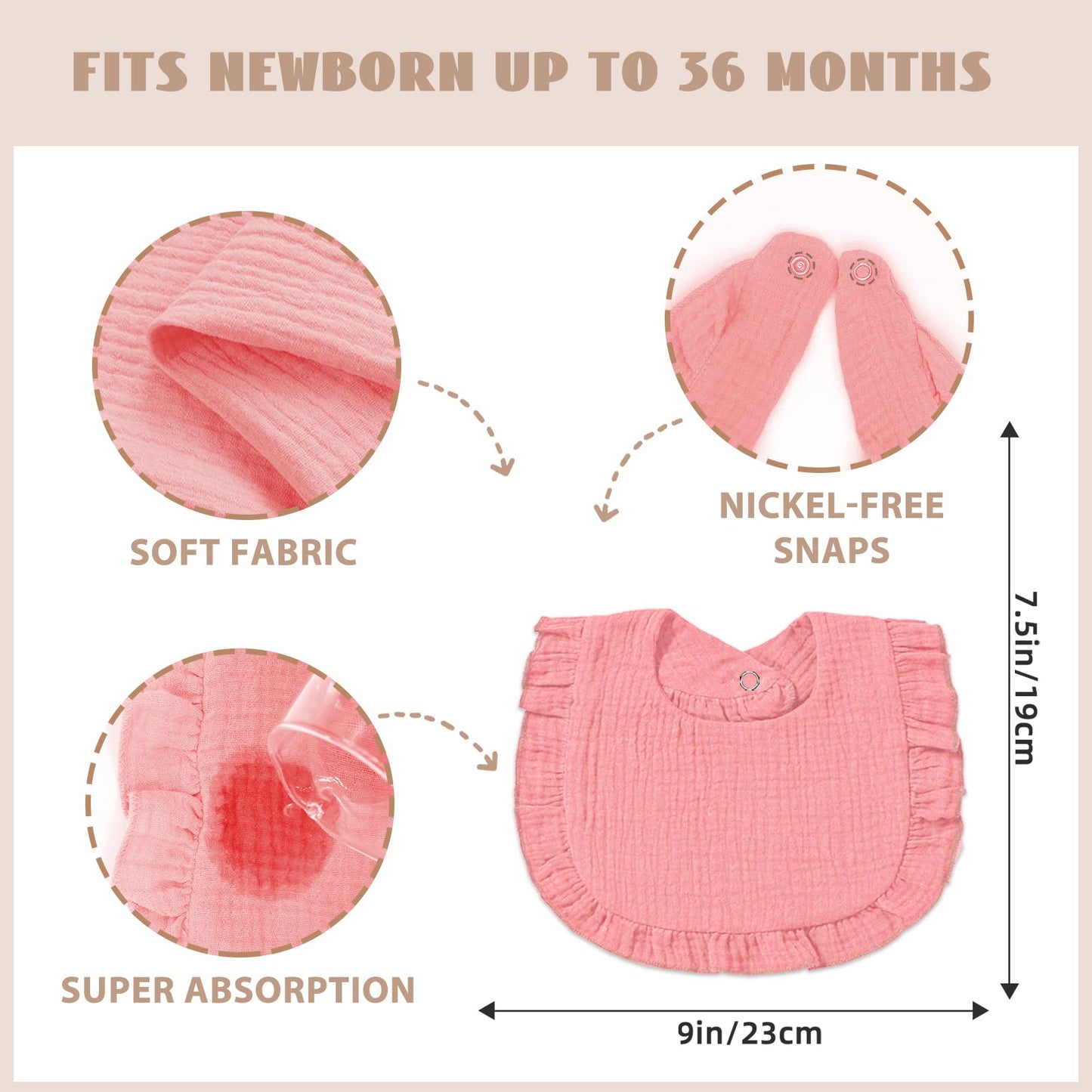 6 Pack Muslin Baby Bibs for Baby Girls, Muslin Bibs Drool Bandana Bibs (Sweet Pink)