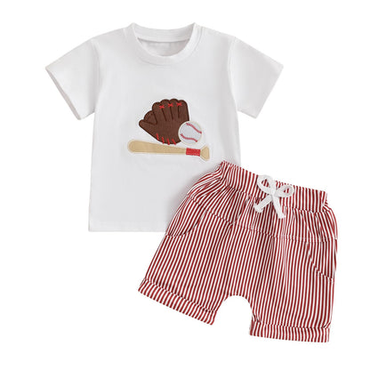 Toddler Baby Boy Baseball Outfit Short Sleeve T-shirt and Drawstring Shorts 2 Piece Baseball Clothing Sets