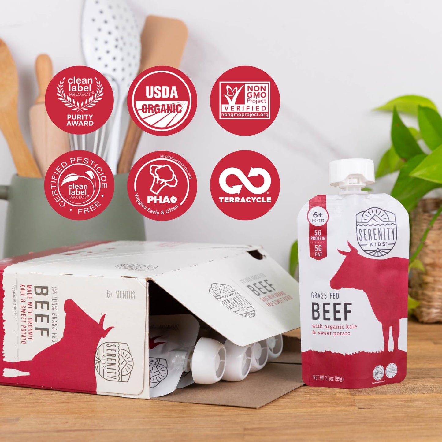 Serenity Kids 7+ Months World Explorers Baby Food Pouches Puree Made With Ethically Sourced Meats & Organic Veggies | 3.5 Ounce BPA-Free Pouch | Beef Chimichurri | 6 Count