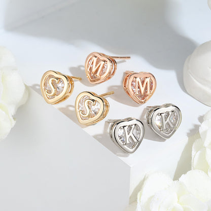 IEFWELL Heart Stud Earrings for Girls Women, S925 Sterling Silver Studs Hypoallergenic Earrings CZ Heart Earrings Initial Earrings for Teen Girls Kids Jewelry for Girls Gifts