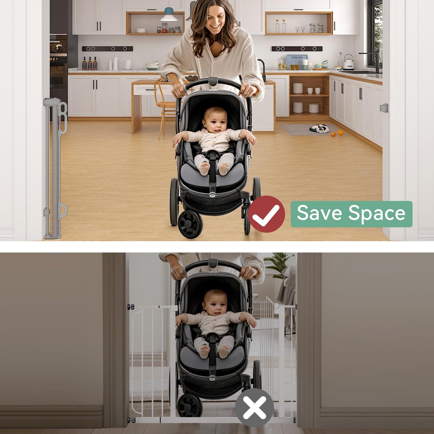Momcozy Retractable Baby Gate, 33" Tall, Extends up to 55" Wide, Child Safety Baby Gates for Stairs, Doorways, Hallways, Indoor, Outdoor