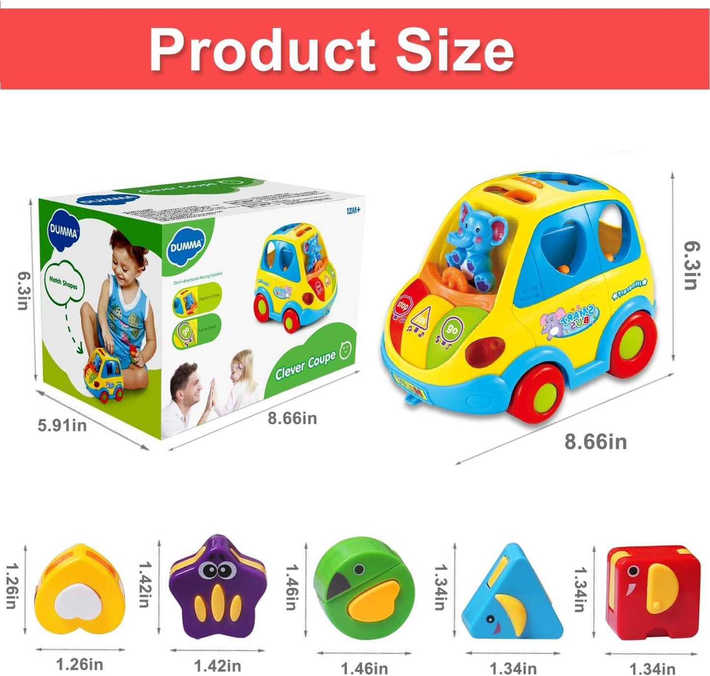 Baby Toys for 1 Year Old Boy Girl Gift Musical Bus Baby Toys 6-12 12-18 Months Toddler Early Learning Montessori Toy for 1 2 3 Year Old Boy with Music/Light/Smart Shapes Christmas Birthday Gifts