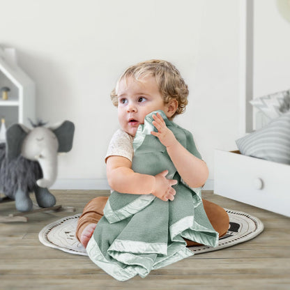 Swaddle Baby Blanket: Waffle Blanket with Satin Strim - Soft Breathable Toddler Blanket for Nursing Cover - Cotton Crib Blanket for Naptime（Cream）
