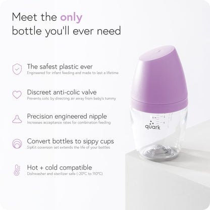 BuubiBottle Max Slow Flow Bottle for Newborn Babies by Quark - with Anti-Colic RealFeel Nipple to Simulate Breastfeeding - BPA-Free, PVC-Free, Toxin-Free - 8 Oz Bottle with Lid, 2 Pack - Orange