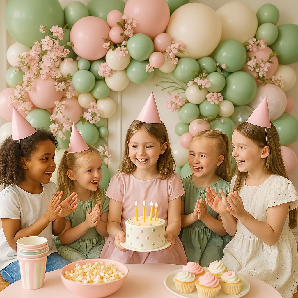 Sage Green Pink Balloon Arch kit,131Pcs Pastel Pink Green Sand White Peach Balloon Arch Graland Kit for Baby Shower Wedding Bridal Birthday Gender Reveal Party Decorations