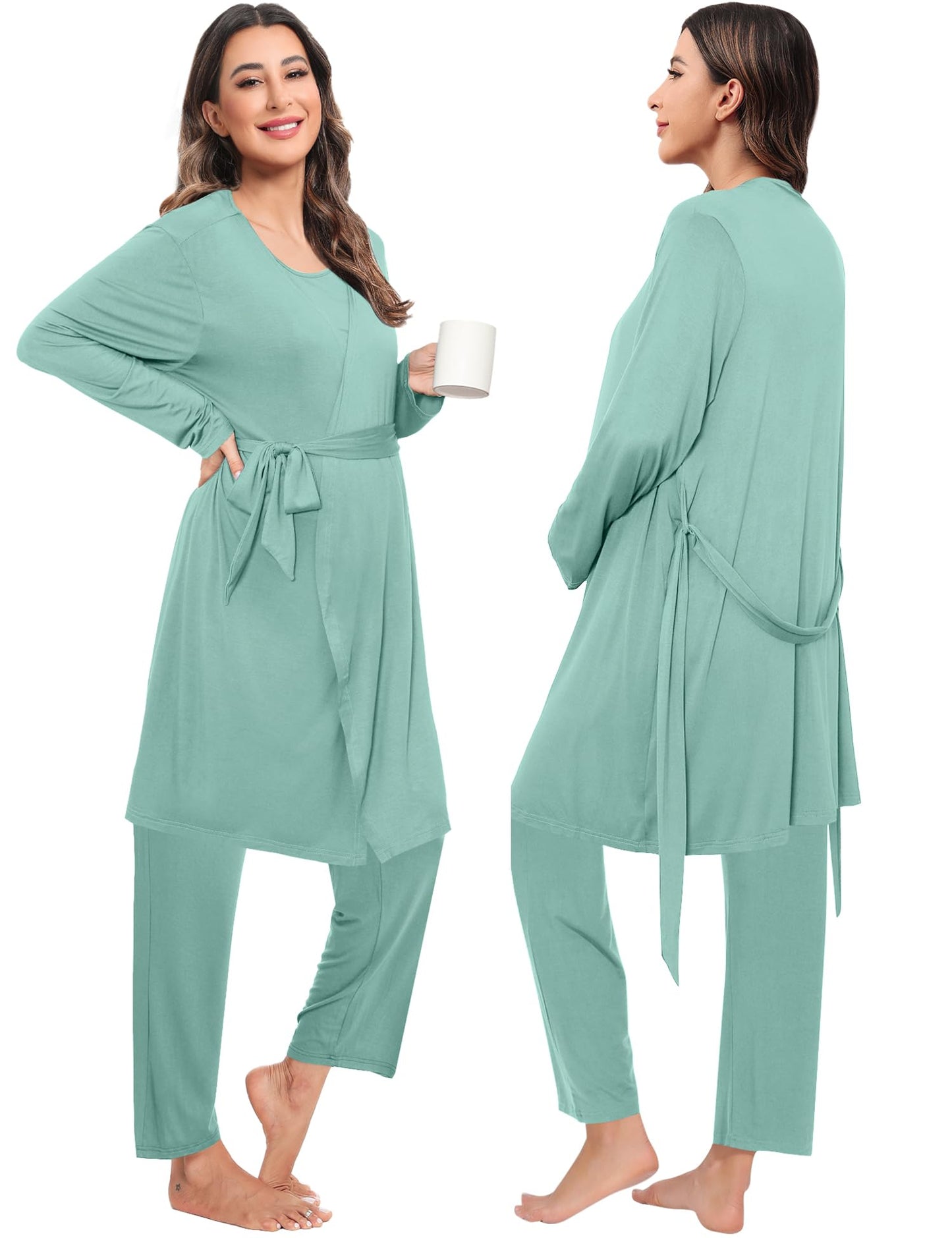 SWOMOG Maternity Nursing Robe Set 3 PCS Postpartum Breastfeeding Pajamas Hospital Pregnancy Pjs Double Layer Lounge Set