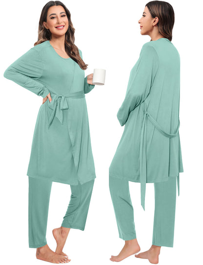 SWOMOG Maternity Nursing Robe Set 3 PCS Postpartum Breastfeeding Pajamas Hospital Pregnancy Pjs Double Layer Lounge Set