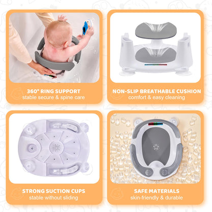 Baby Bath Seat for Babies 6 Months & Up Sitting Up,Infant Bath Seat with Temperature Alert+Open Backrest+on/Off Armrest,Toddler Bath seat Baby Bath Chair for Bathtub,Tub,Sink Pink