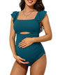 Charmo Ruffle Maternity Bathing Suits for Women Ribbed Tie Knot Maternity Swimsuit Cutout Ruched Pregnancy Swimwear