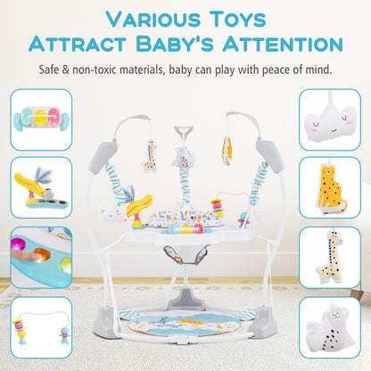 INFANS Baby Activity Center, 3 in 1 Play Center Jumpers and Bouncers with Music, Lights, Interactive Toys, 360°Rotating Seat, 3 Adjustable Heights, Exersaucer Learning Toys for Baby 6-12 Months (Blue)