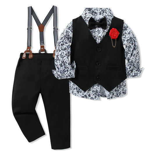 WESIDOM Toddler Boy Clothes Suit Formal Dress Shirt+Bowtie+Vest+Boutonniere+Suspender Pants Boys Gentleman Outfits Set