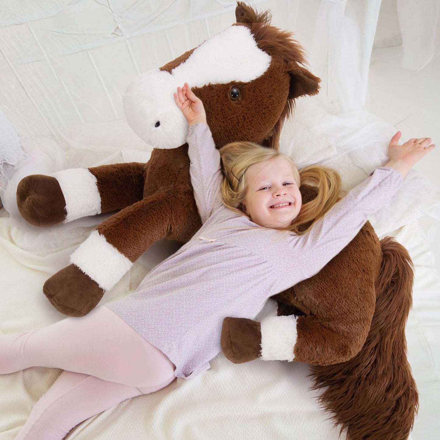 Tezituor 47 Inch Giant Horse Stuffed Animal, 4ft Realistic Chocolate Stuffed Horse Plush Toy, Hugging Soft Horse Pony Plush Pillow for Boys Girls,