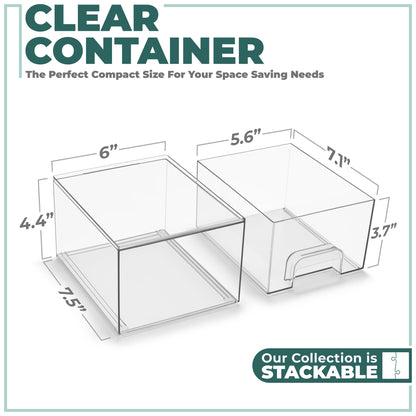 Sorbus Acrylic Storage Containers - 2 Pack, Stackable Storage Bins Set for Bathroom Organization - Clear Acrylic Drawer Organizers - Makeup Case Pull-Out Drawers (7.6’’ and 4.4’’ Tall)