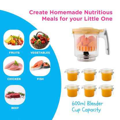 EVLA'S Baby Food Maker, Steamer, Blender, Baby Food Processor for Healthy Homemade Baby Food in Minutes, Touch Screen with 6 Reusable Food Pouches, Baby Registry Essential, White