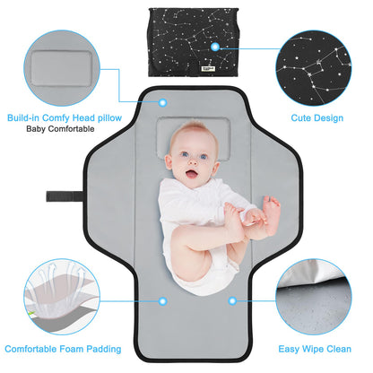 Baby Portable Changing Pad Travel - Waterproof Compact Diaper Changing Mat with Built-in Pillow - Lightweight & Foldable Changing Station, Newborn Shower Gifts