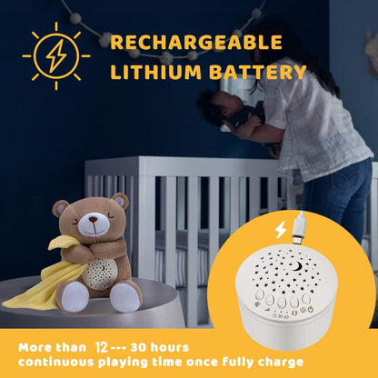 BEREST Baby Sleep Soother Happy Bear, Mom's Heartbeat Bear Lullabies White Noise Machine, Nursery Decor Night Light Projector, Toddler Crib Sleeping Aid, Baby Shower Gifts Portable Teddy