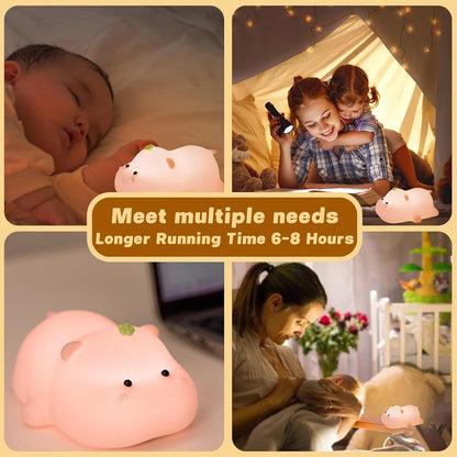 Night Light for Kids, Cute Pink Silicone Hippo Night Light, Rechargeable, Touch Sensor Bedside Table Lamp, Squishy Animal Led Lamp for Bedroom Living Room Gift Decor, Red, AAB-00212