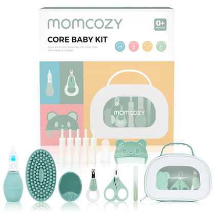 Momcozy Elite Baby Kit, Superior Baby Shower&Registry Essential Kit for Grooming & Health & Cleansing Care, Electric Nail File&Nasal Aspirator, Tummy Wrap, Thermometer, Bath Brush,Teether, Storage Bag