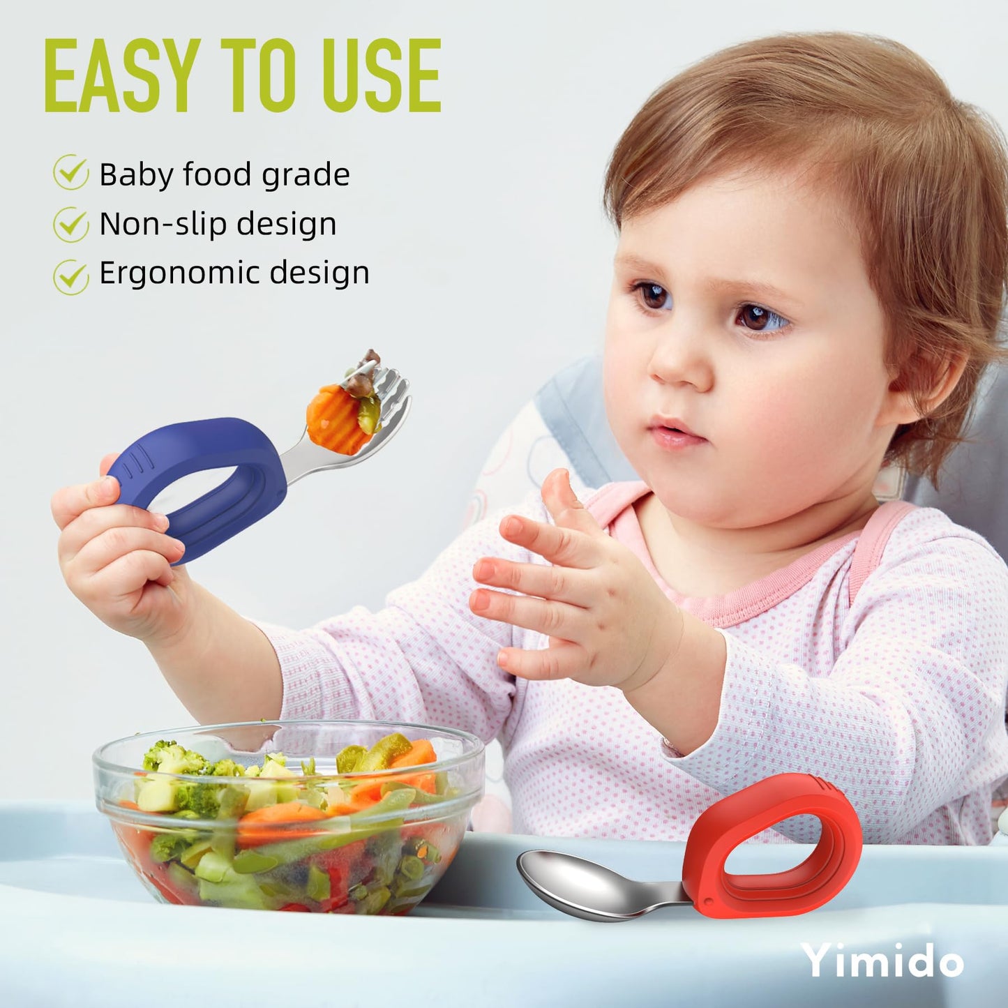 Toddler Utensils - Baby Forks and Spoons Set - Kids Stainless Steel Silverware - Children Safe - Self Feeding - Dishwasher Safe (Orange + Green)