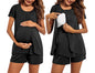 Ekouaer Women's Maternity Nursing Pajamas Set Breastfeeding Sleepwear Double Layer Short Sleeve Top & Shorts Nursing Pjs