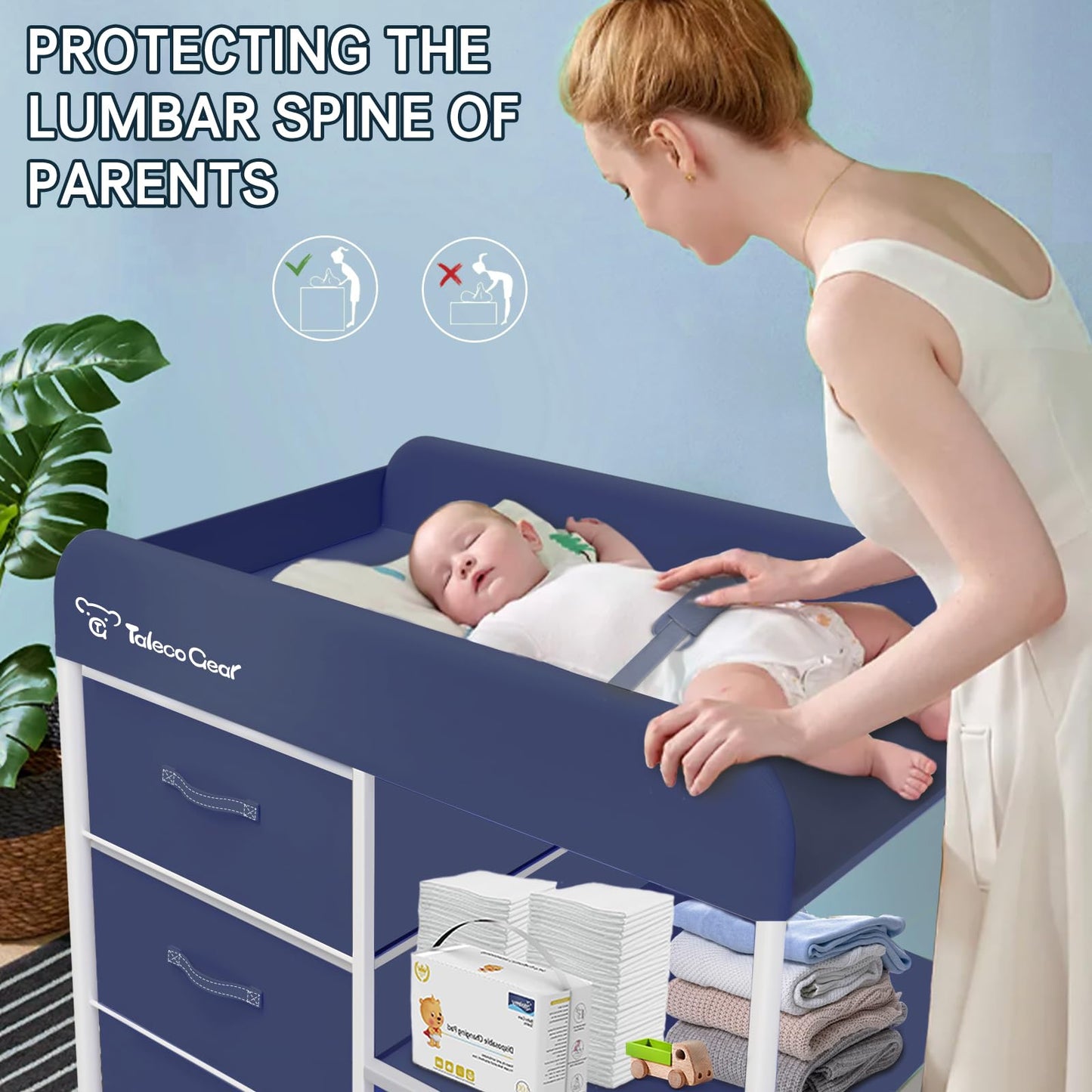 G TALECO GEAR Baby Changing Table, Portable Changing Table, Diaper Changing Station with Waterproof Pad, Changing Table Dresser with 3 Storage Baskets, Mobile Nursery Organizer for Newborn Essentials