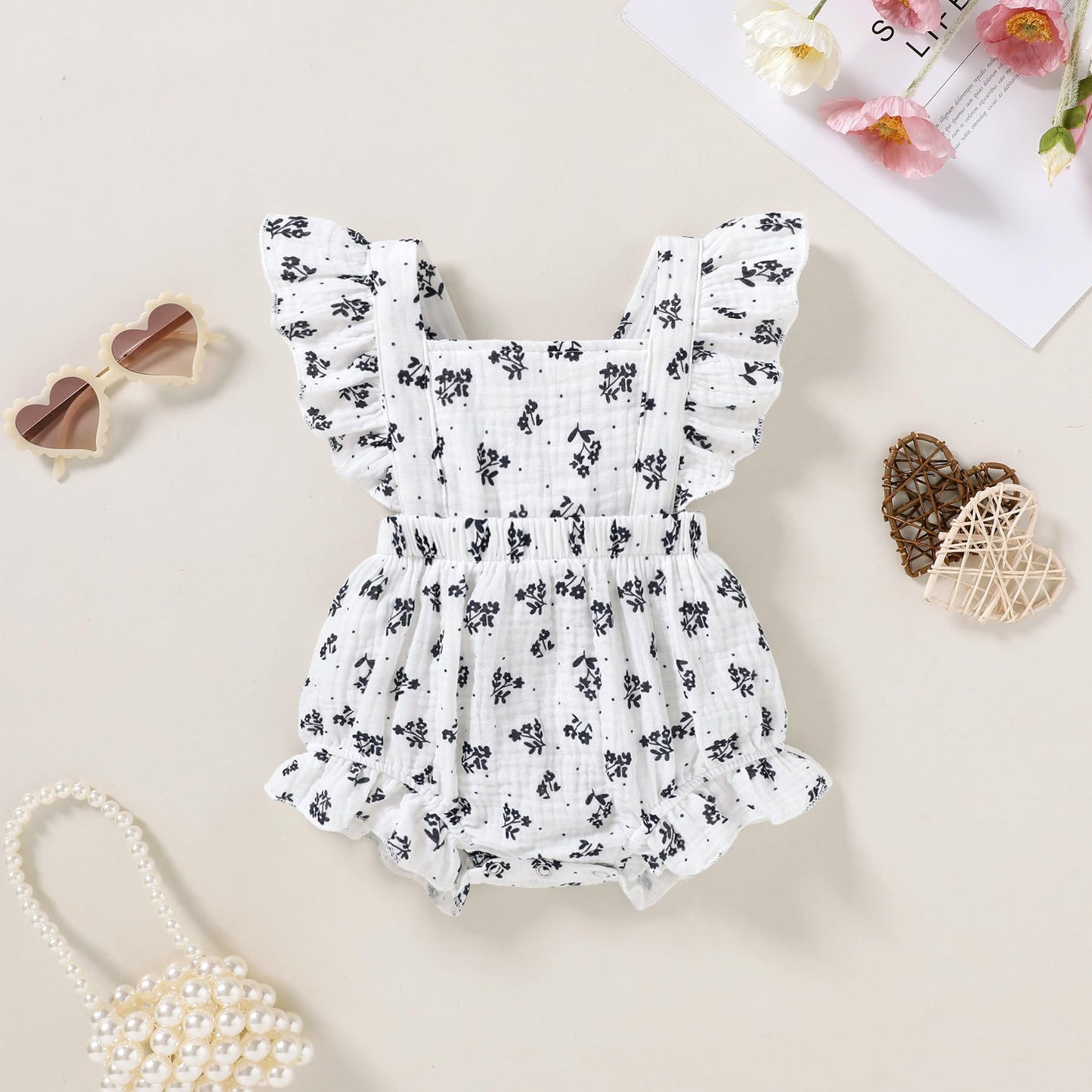 Happy Town Newborn Baby Girl Clothes Infant Summer Romper Sleeveless Floral Cute Outfits One Piece Jumpsuit Bodysuit