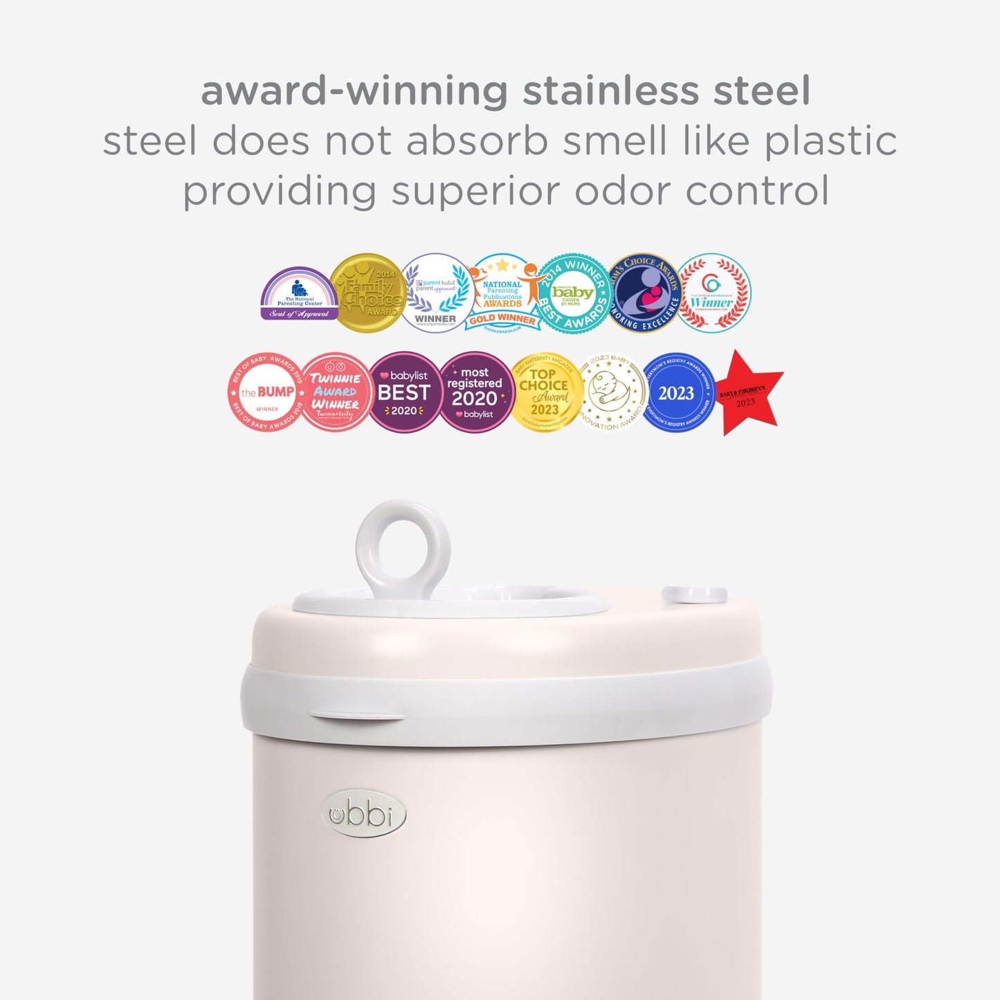 Ubbi Steel Diaper Pail, Odor Locking, No Special Bag Required, Award-Winning, Registry Must-Have, White