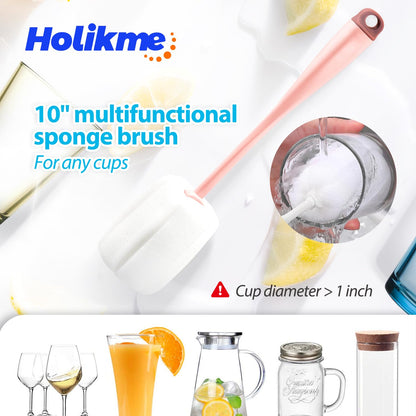 Holikme Bottle Brush Tube Cleaning Lab Set with Long Handle, Cup Cleaner for Washing Narrow Neck Beer Wine Decanter Pipes Lids Sinks Cap Covers, White