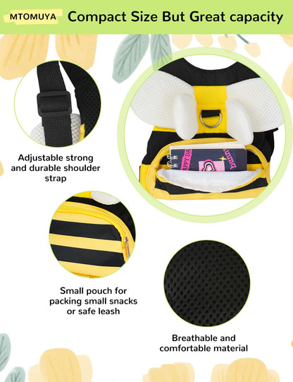 Toddler Harness with Anti Lost Wrist Link - 3-in-1 Baby Safety Leash Backpack, Adjustable Kids Walking Belt with Pocket,Child Locking Wristband for Boys & Girls for Outdoor Travel, Yellow Bee