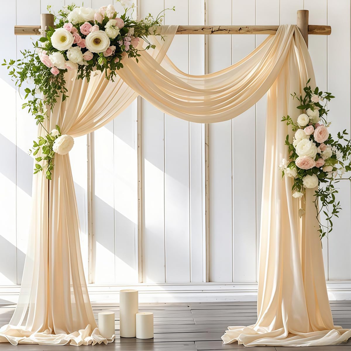 Wedding Arch Draping Fabric 2 Panels 30'' x 18FT Sage Green Sheer Chiffon Arch Drapery for Bridal Shower Backdrop Outdoor Party Church Ceremony