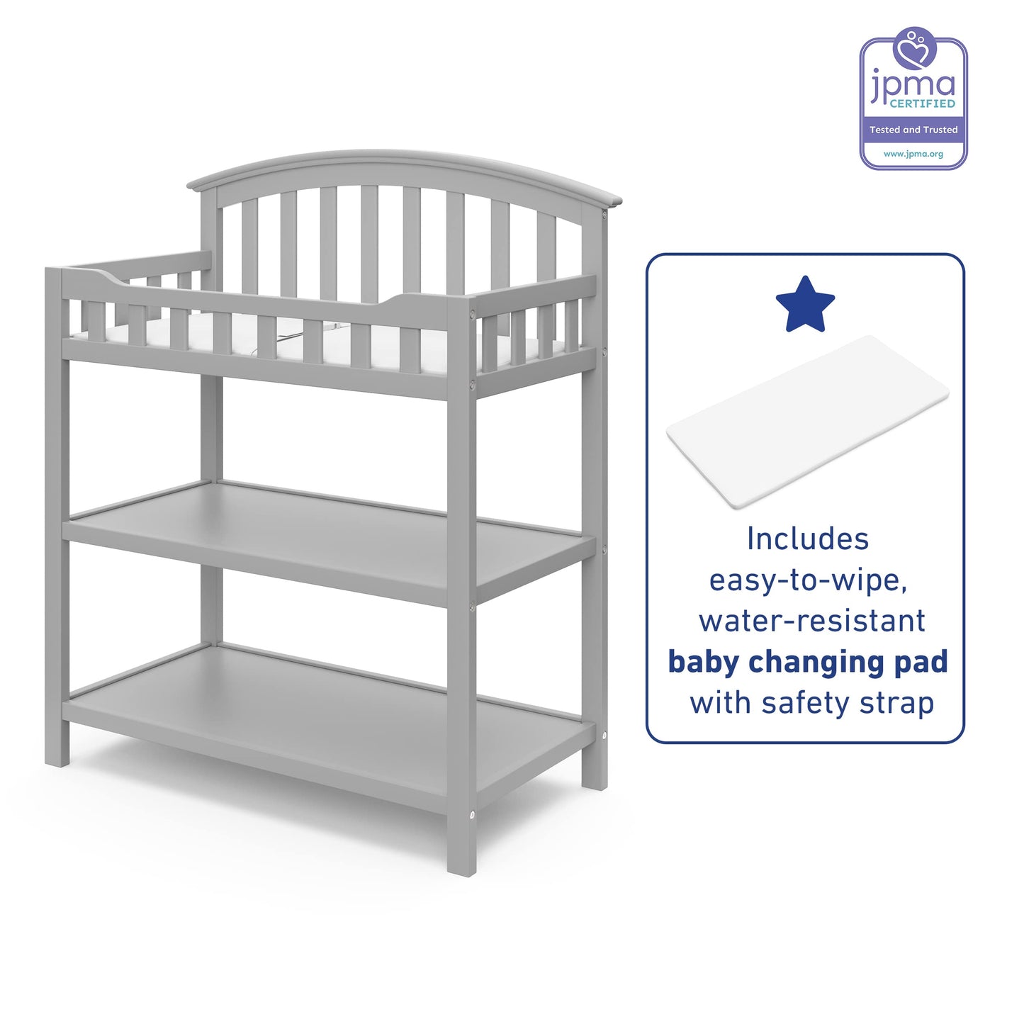Graco Changing Table with Water-Resistant Changing Pad (White) – GREENGUARD Gold Certified, Multi Storage Nursery Changing Table for Infants and Babies