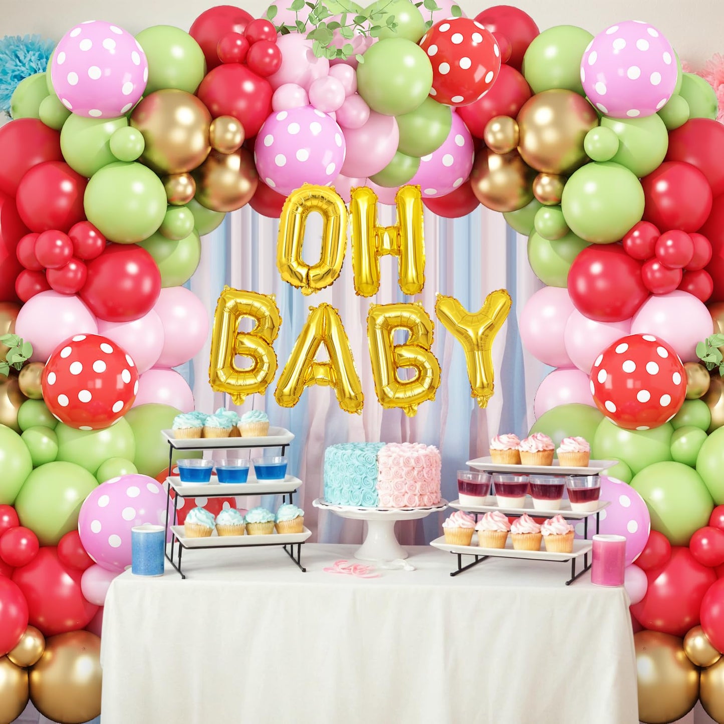 Sage Green Baby Shower Decorations,Boho Greency Neutral Balloon Arch with Oh Baby Balloon Banner Green Gold Balloons For Boy Girl Woodland Baby Shower Birthday Party Supplies