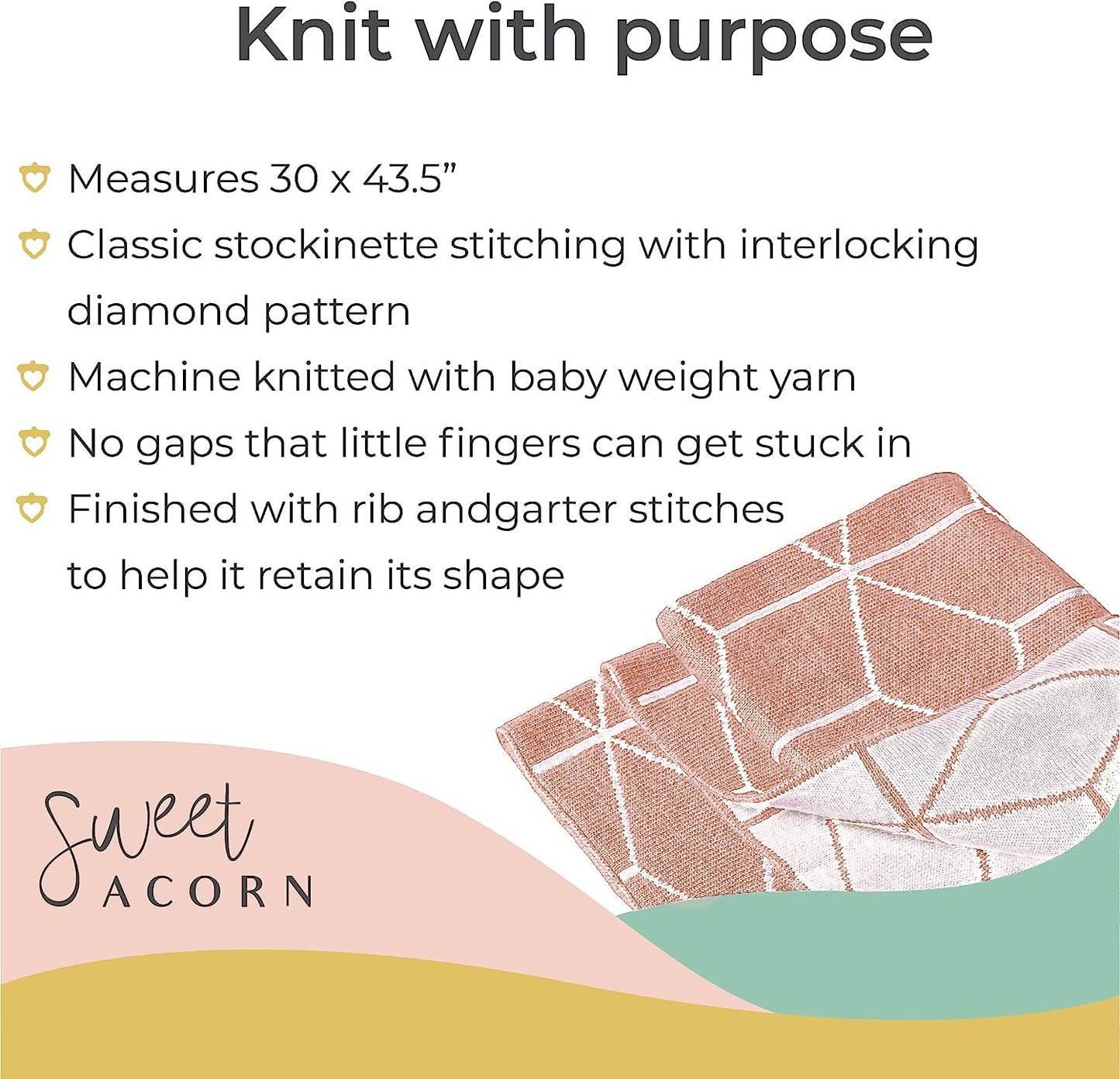 Knit Baby Blanket in Elegant Pattern, Organic Cotton Blankets for Crib or Stroller, Receiving Blankets - Salt White