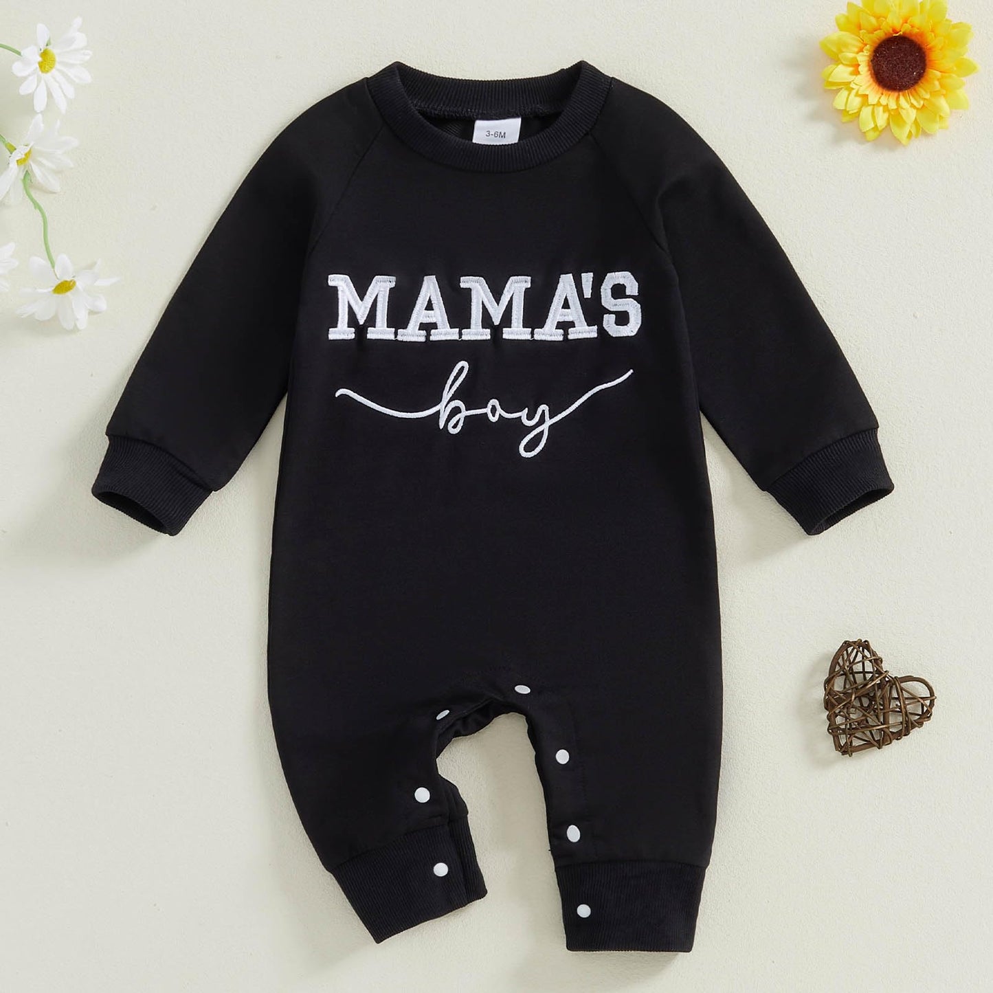 Newborn Baby Boy Fall Outfit Mamas Boy Embroidery Jumpsuit Long Sleeve Crewneck Romper Infant Boy Winter Clothes