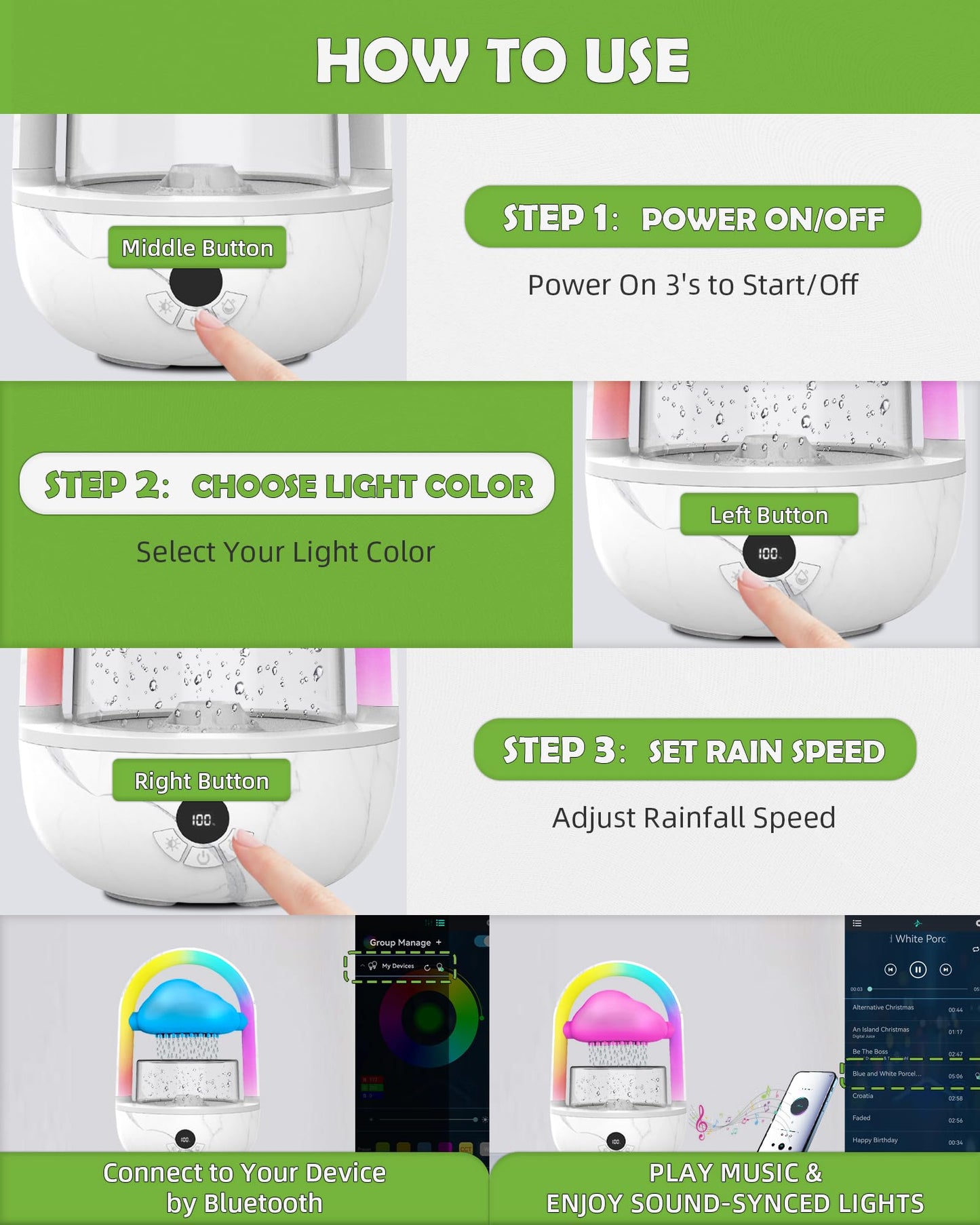 Weljoy Aromatherapy Essential Oil Diffuser Rainbow Rain Cloud Micro Humidifier Water Drip Mushroom Diffuser with Running Lights Rain Sounds for Sleeping-Tabletop Water Fountain&Night Light