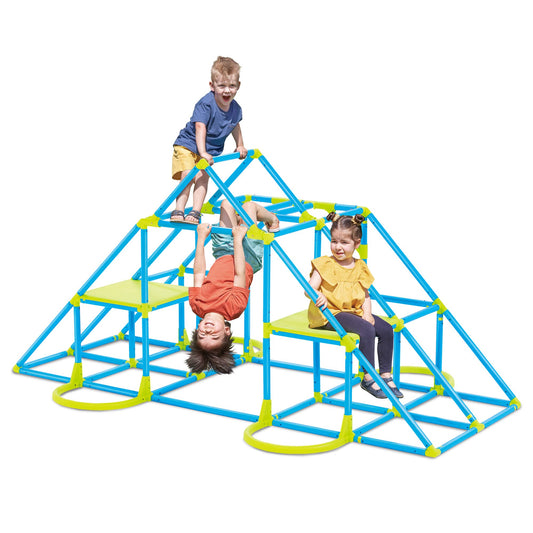 Eezy Peezy Mega Pyramid Monkey Bars Climbing Tower Active Outdoor Fun for Kids Ages 3 to 8 Years Old, Blue/Green