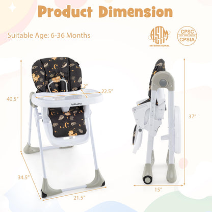 BABY JOY Convertible High Chair for Babies & Toddlers, Height Adjustable, Grow & Go High Chair w/Recline & Footrest, Removable Double Tray, Portable Baby Dinning Chair with Wheels (Beige)