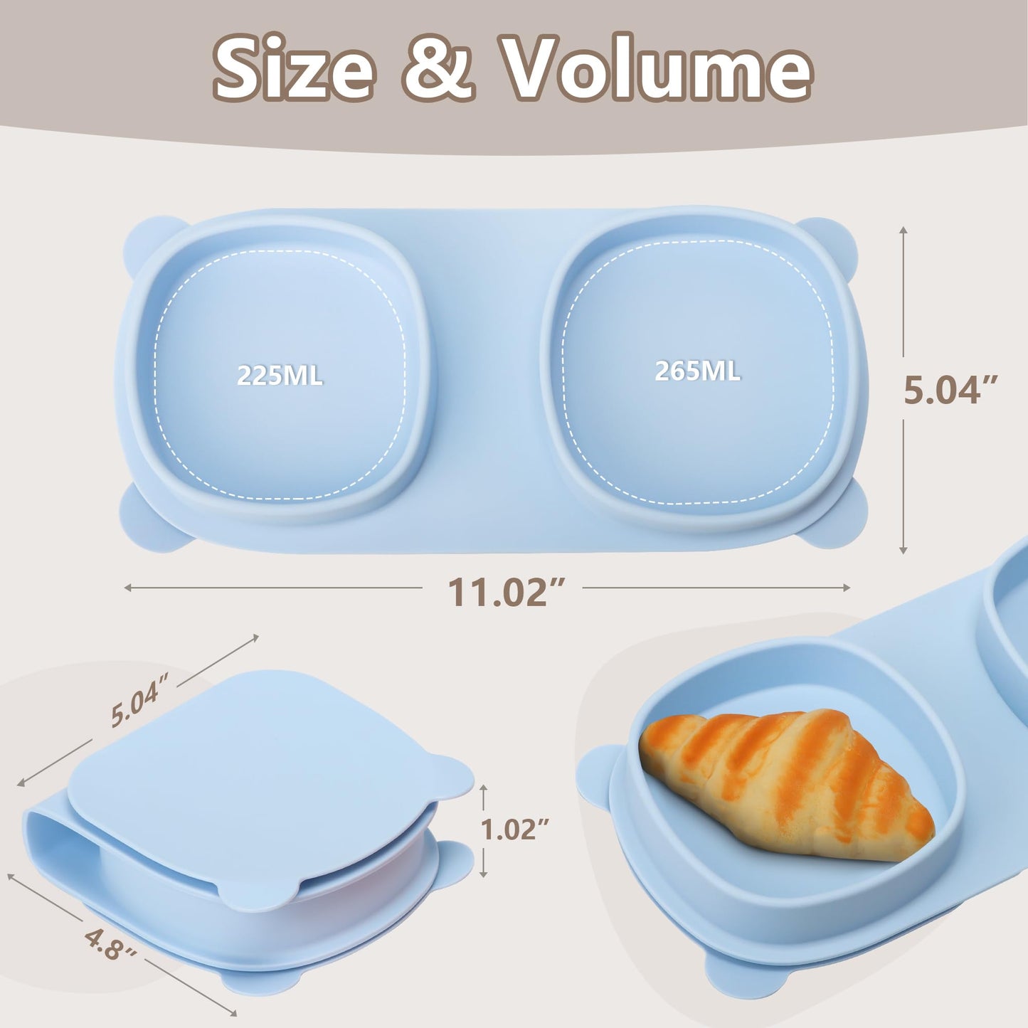 Silicone Foldable Novelty Dinner Plates,Baby Plates Travel Essential with Forks and Spoons,Microwave & Dishwasher SafeWatermelon