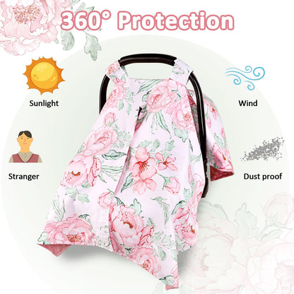 DILIMI Car Seat Cover Baby Girl, Minky Warm Winter Car Seat Covers for Babies, Peekaboo Opening Infant Car Seat Cover, Nursing Cover Carseat Canopy, Pink Flower