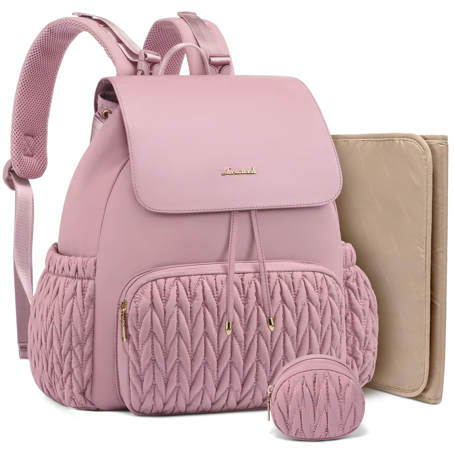 LOVEVOOK Diaper Bag Backpack, Small Baby Bag, Cute Baby Diaper Bag, Stylish Water-Resistant Travel Baby Bag for Mom, Baby Backpack with Changing Pad, Stroller Straps -Khaki