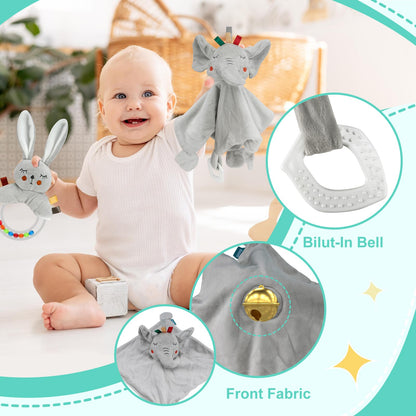 Baby Gift Basket, Newborn Baby Boy Gift Basket, Multiple Pieces Newborn Essentials for New Baby Gifts Basket Set with Baby Blanket, Baby Bunny Rattle, Keepsake Milestone, Elephant Toy, Baby Socks