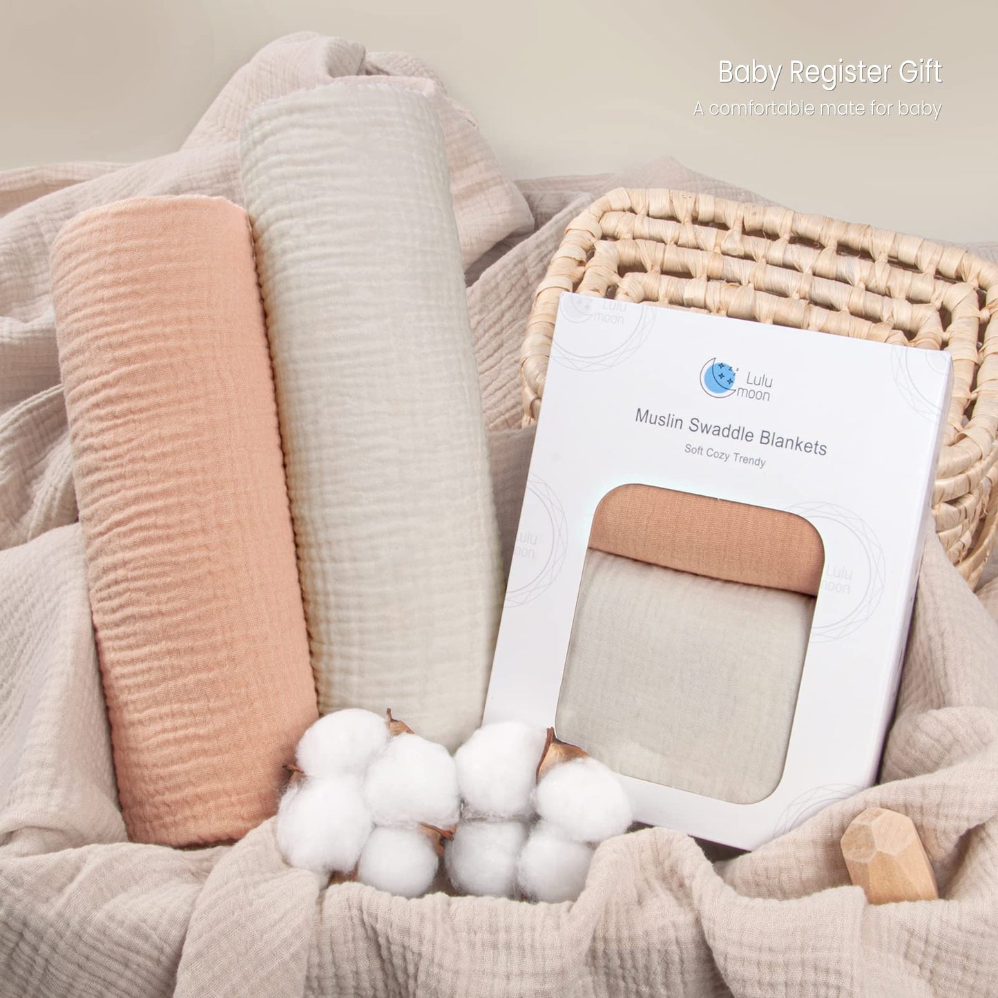 Swaddle Baby Blanket: Waffle Blanket with Satin Strim - Soft Breathable Toddler Blanket for Nursing Cover - Cotton Crib Blanket for Naptime（Cream）