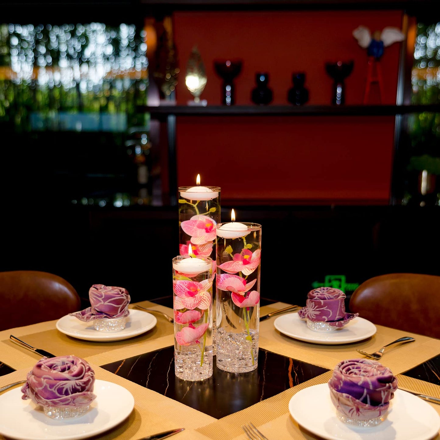 Artificial Phalaenopsis with Candles Diamond Lace Nearly Natural Orchid for Table Centerpiece Wedding Party Home Bar Restaurant Festival Decoration Pink Suit