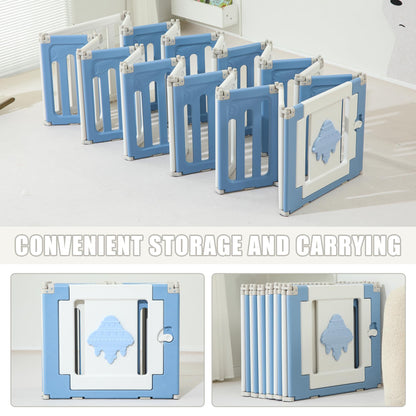 Baby Play Pen - 14 Panels Extra Large Foldable Playpen for Toddlers, UFO Portable Fence, Gate, Yard - Blue
