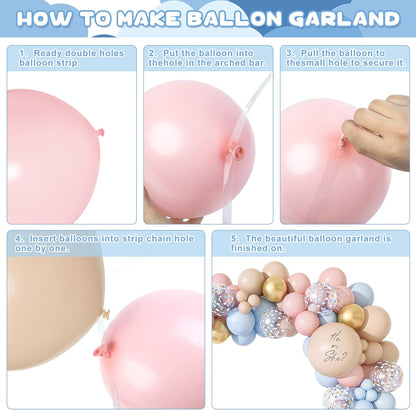 Amandir 185Pcs Gender Reveal Decorations, Double-Stuffed Pastel Pink and Blue Brown Nude Balloon Arch Kit White Cloud Hanging Moon Star Garland Boho Neutral Boy or Girl Bear Baby Shower Party Supplies