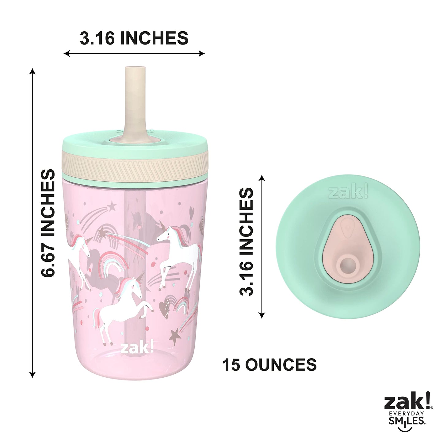 Zak Designs Disney Princess Kelso Toddler Cups For Travel or Home, 15oz 2-Pack Plastic Sippy Cups, Leak-Proof For Kids (Ariel, Aurora, Belle, Cinderella, Jasmine, Mulan, Rapunzel, Tiana)