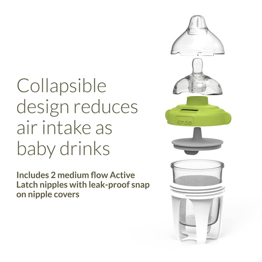 Kiinde Active Latch Silicone Baby Bottle, Anti Colic, Leak Proof, Easy to Clean, Includes 2 Medium Flow Active Latch Nipples with Covers, 4 Ounce, 2 Count, Pink