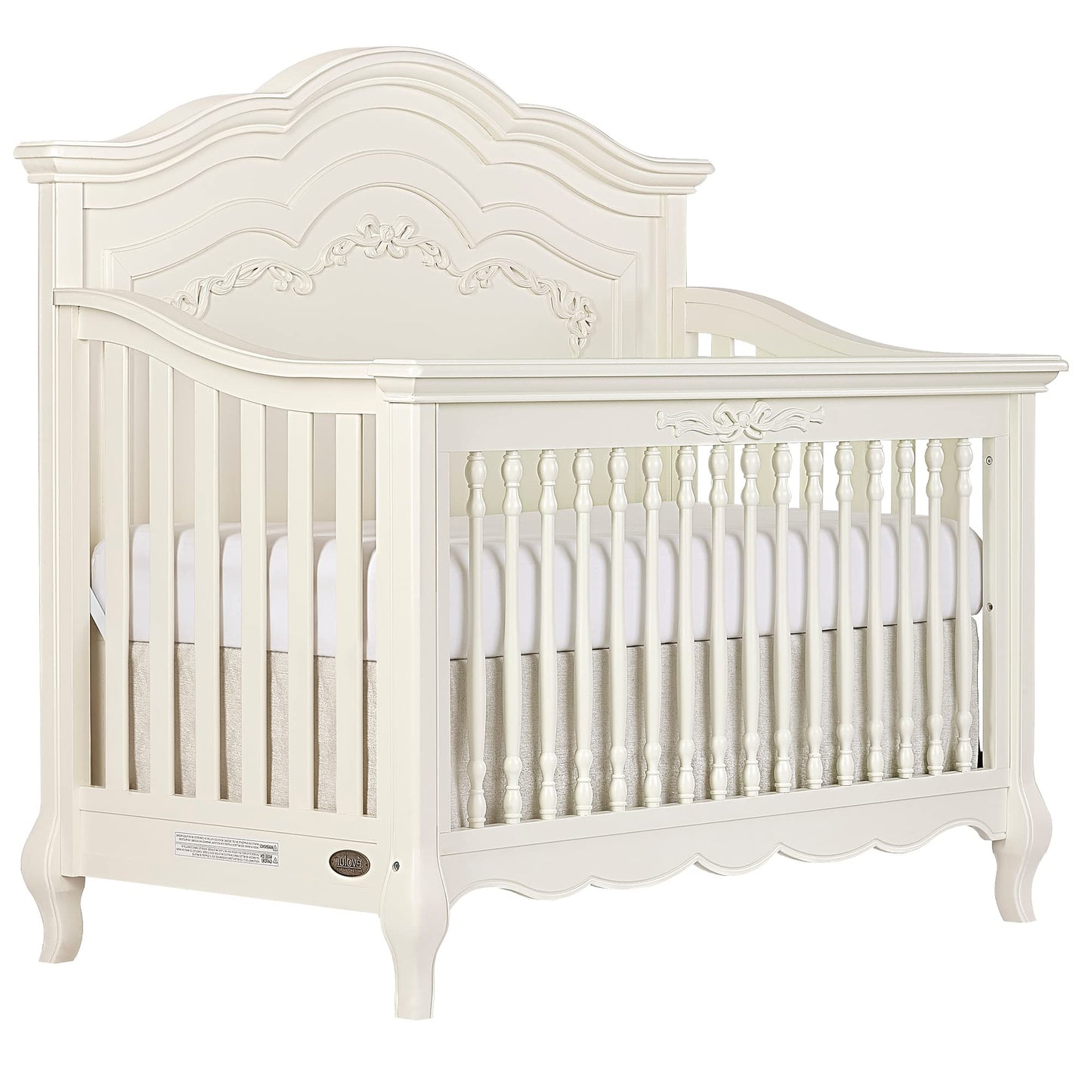 Evolur Aurora 5-in-1 Convertible Crib in Ivory Lace, Greenguard Gold Certified, Features 3 Mattress Height Settings, Sturdy and Spacious Baby Crib, Wooden Furniture